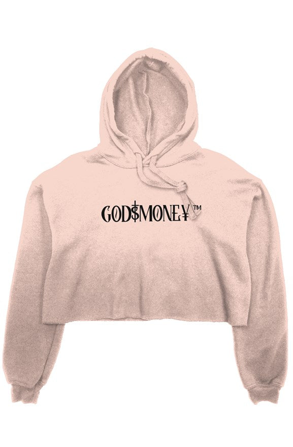 Original trademark and lettering “GODMONEY” AUTHENTICATED CROP FLEECE HOODIE